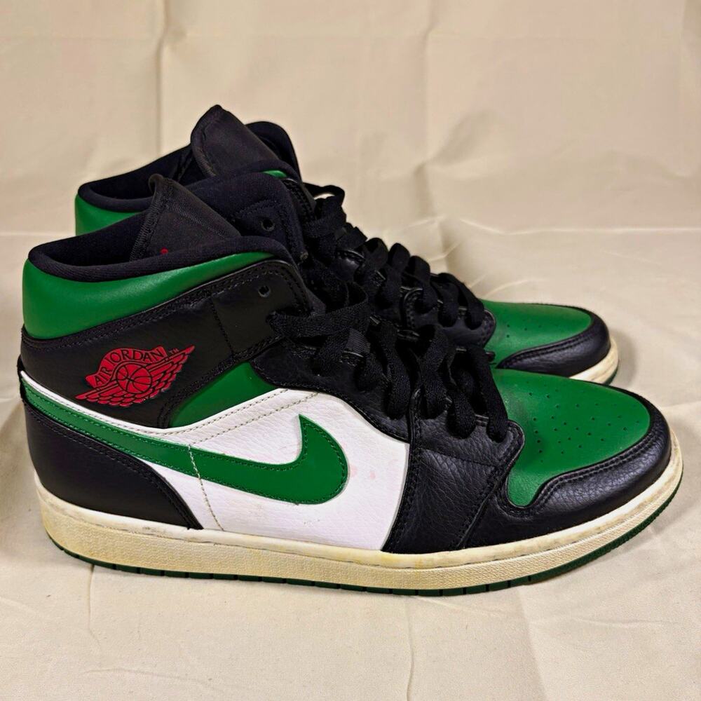 Nike Air Jordan 1 Mid Pine Green/Black/White Leather Mid Top 554724-067 S 10M